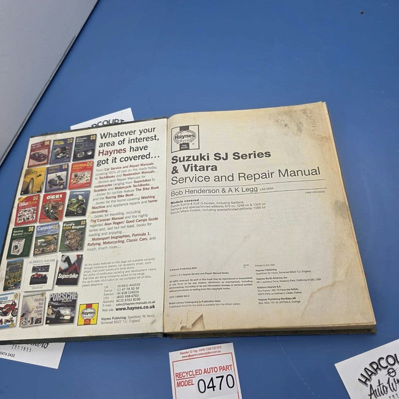 Haynes Repair Manual For Suzuki SJ And Vitara 1982-1997 4Cylider Petro