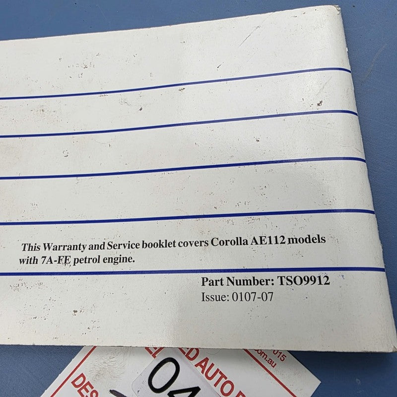 Toyota Corolla Owners Manual Service Book AE112 10/1998-11/2001