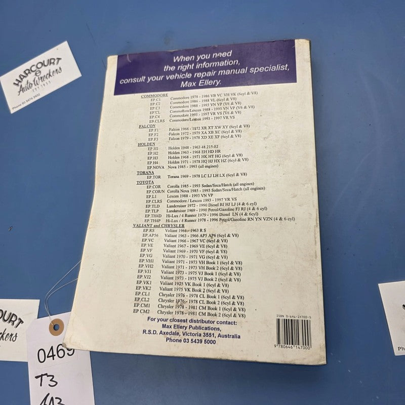 Max Ellery's Repair Manual For Commodore/ Lexen VN/VP V6 & V8